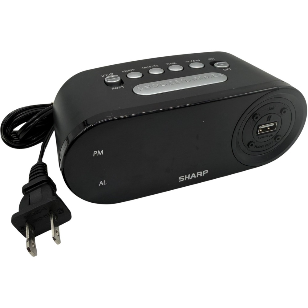 Sharp SPC547 Digital Alarm Clock with 2A USB Charging Port Black Tested‎